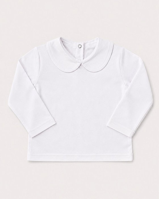 Blusa Bebê Manga Longa com Gola Babado 100% Algodão Pima