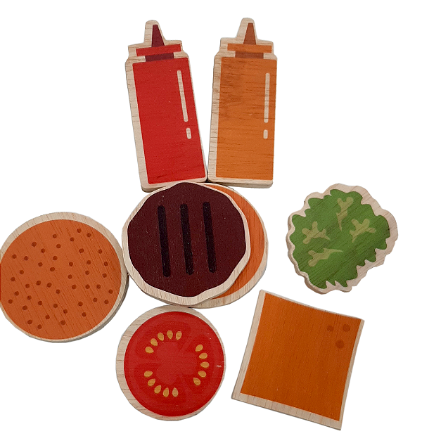 Kit Hamburguer de madeira com impressão Fashion Toys