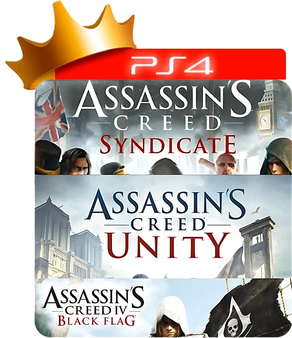 Assassins creed black flag+unity+syndicate para ps4 em mídia digital