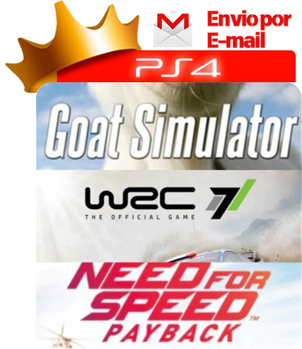 Goat Simulator + WRC 7 + Need For Speed Payback para PS4 em Mídia Digital