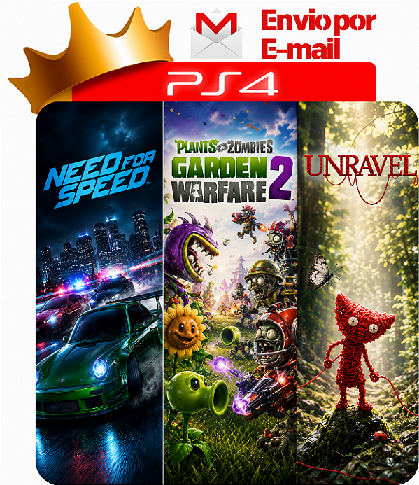 Need for Speed + Plants vs Zombies 2 + Unravel para ps4 em mídia digital