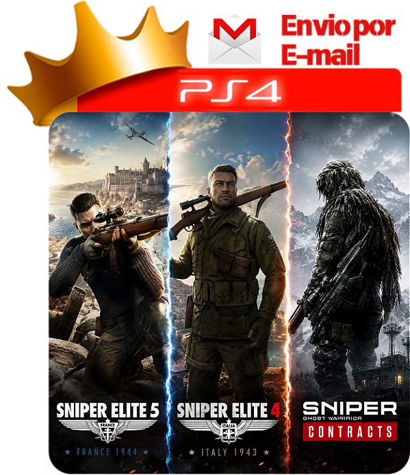 sniper elite 5 + sniper elite 4 + sniper ghost warrior contracts para PS4 em Mídia Digital