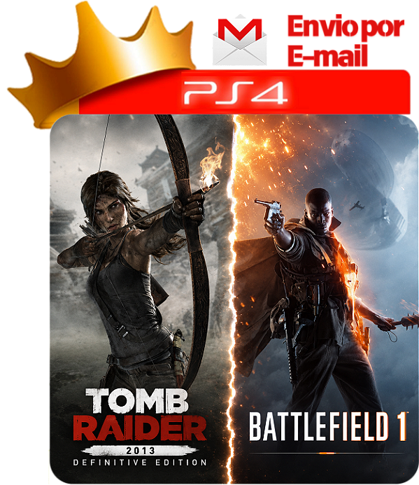 Tomb Raider 2013 Definitive Edition + Battlefield 1 para PS4 em mídia digital