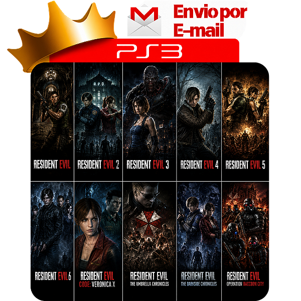 Combo Resident Evil 1, 2 e 3 classicos, 4, 5 e 6, Code Verônica X, the Umbrella Chronicles, the Darksiders Chronicles e Operation Raccoon City para PS3 em Mídia Digital