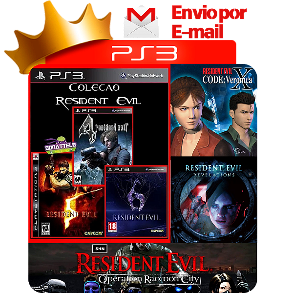 Combo Resident Evil 4, 5 e 6, Code Veronica, Revelations + Racoon City  para PS3 em Mídia Digital