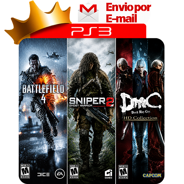 Combo Battlefield 4 + Sniper Ghost Warriors 2 + DMC Collection para PS3 em Mídia Digital