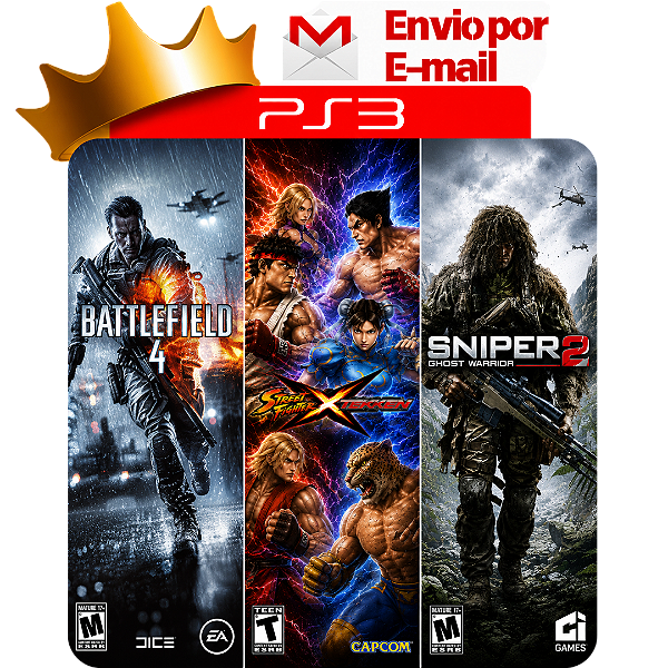 Combo Battlefield 4 + Street x Tekken + Sniper Ghost Warriors 2 para PS3 em Mídia Digital