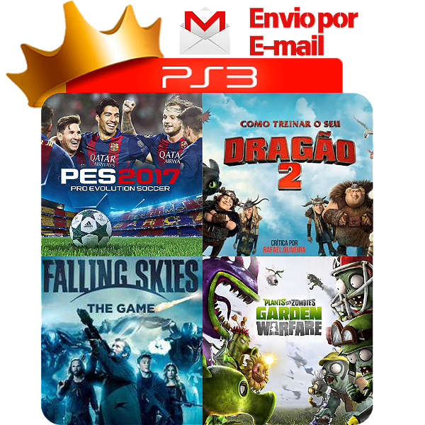 Combo Pes 17 + Como Treinar Seu Dragão 2 + Falling Skyes + Zombie Racers para PS3 em Mídia Digital