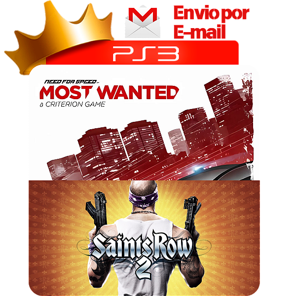 Need for speed most wanted + saints row 2 para PS3 em Mídia Digital