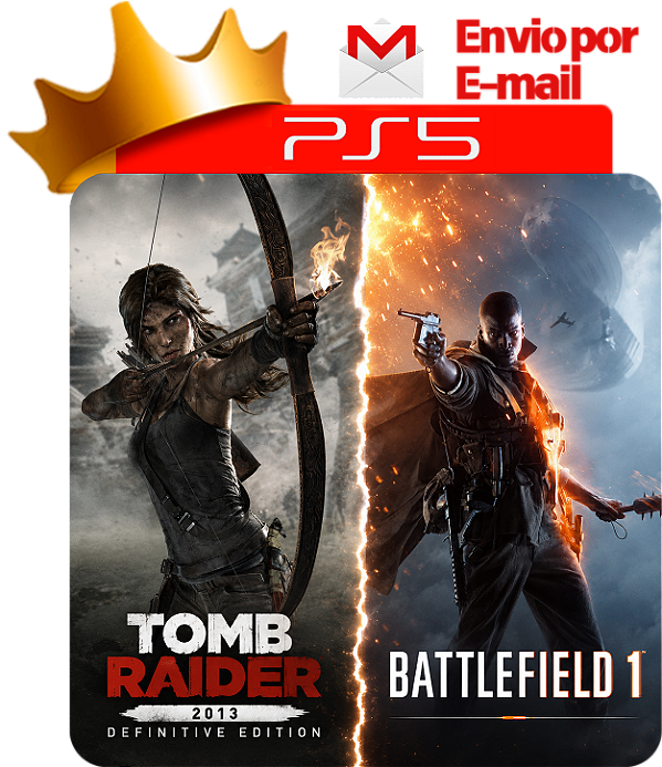 Tomb Raider 2013 Definitive Edition + Battlefield 1 para PS5 em mídia digital