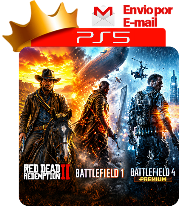 Red Dead Redemption 2 + Battlefield 1 + Battlefield 4 Premium para PS5 em mídia digital