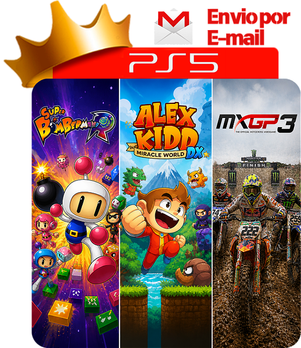 Super Bomberman R + Alex Kidd Miracle World Dx + Mxgp 3 para PS5 em mídia digital