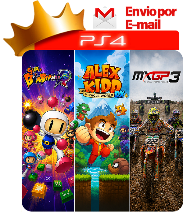 Super Bomberman R + Alex Kidd Miracle World Dx + Mxgp 3 para ps4 em mídia digital