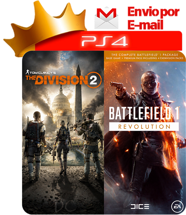 The Division 2 + Battlefield 1 Revolution para ps4 em mídia digital