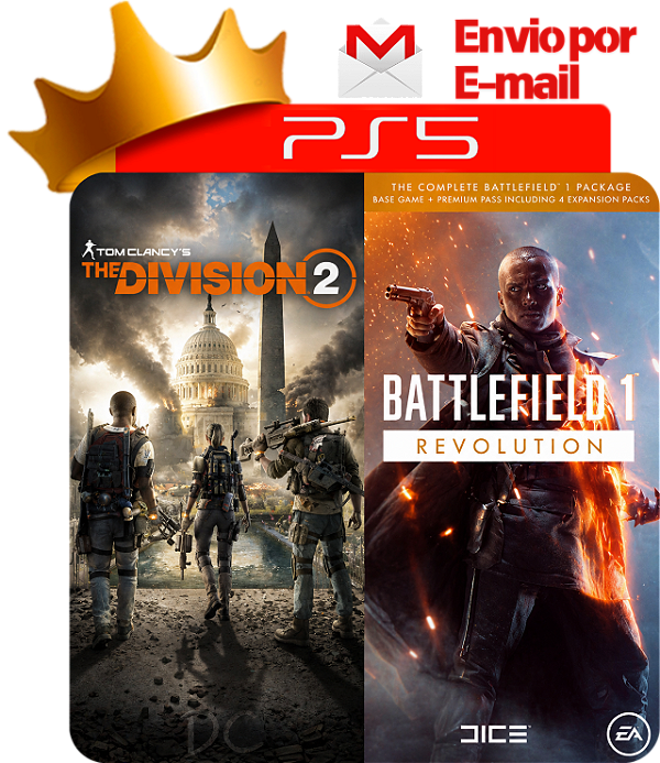 The Division 2 + Battlefield 1 Revolution para ps5 em mídia digital