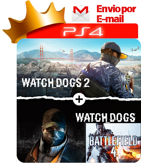 Watch Dogs 1 e 2 + Battlefield 4 para ps4 em mídia digital