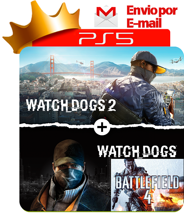 Watch Dogs 1 e 2 + Battlefield 4 para ps5 em mídia digital
