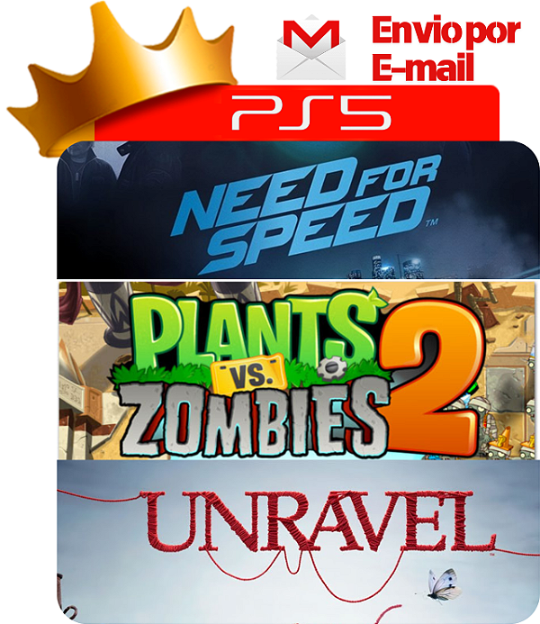 Need For Speed + Plants Vs Zombies 2 + Unravel  para PS5 em mídia digital