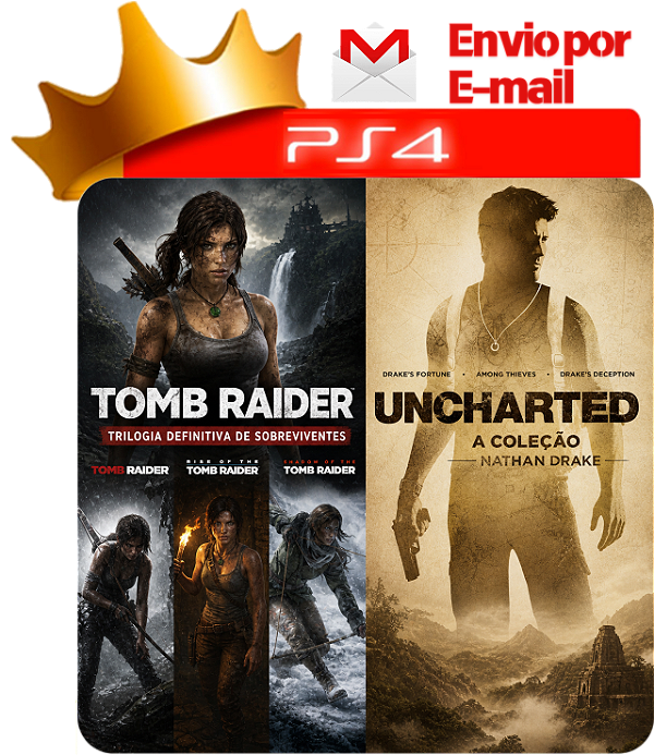 Tomb Raider Survivor Trilogy + UNCHARTED 1, 2 e o 3 PS4 Digital