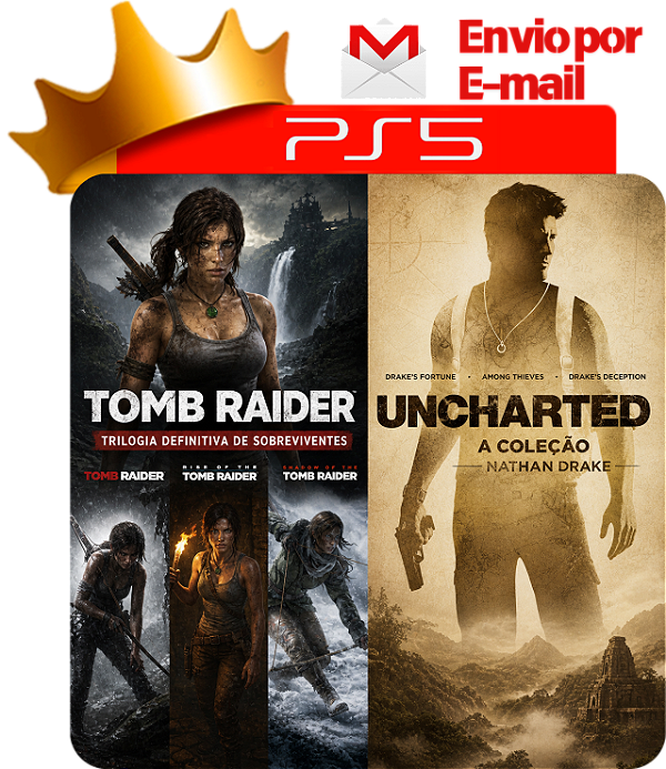 Tomb Raider Survivor Trilogy + UNCHARTED 1, 2 e o 3 PS5 Digital