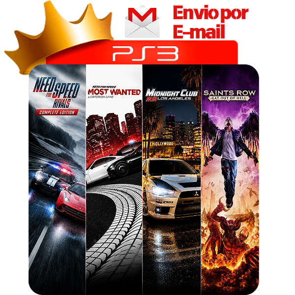 Need For Speed Rivals Complete Edition + Most Wanted + Midnight Club Los Angeles + Saints Row Gat Out Of Hell PS3 Digital