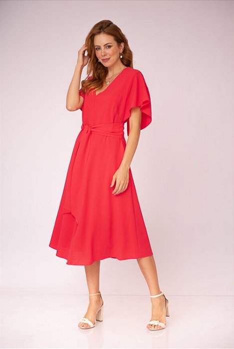 vestido evasê midi crepe leve