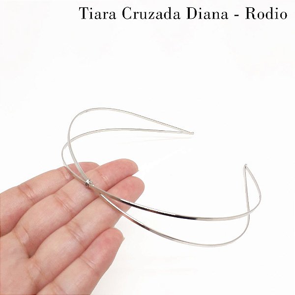 Tiara Cruzada Dupla Diana Banhada em Ródio Branco