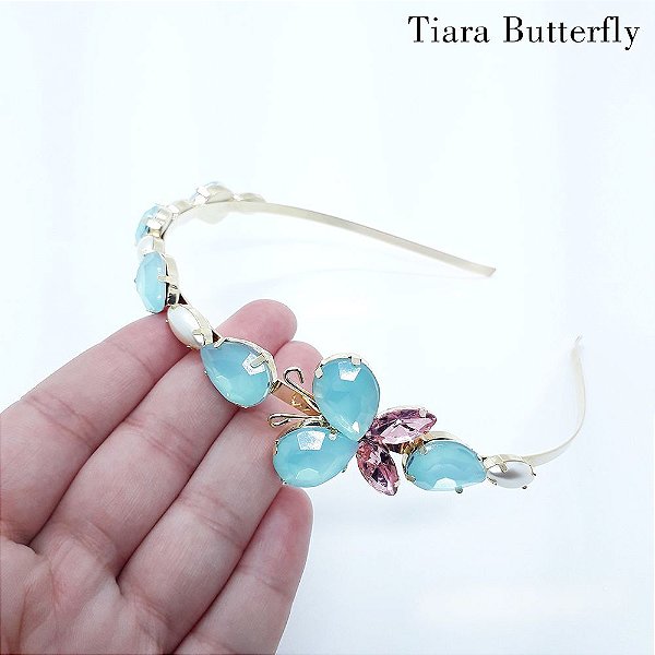 Tiara Butterfly Pedrarias Folheada a Ouro