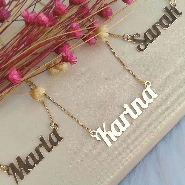 Colar com 1 Nome Liso Personalizado Banhado em Ouro 18k