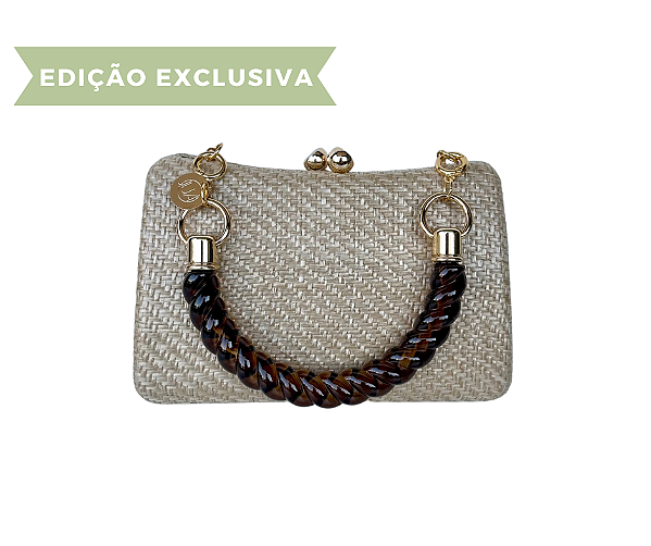 Bolsa Clutch Ráfia Areia Alça Trançada - Edição Exclusiva