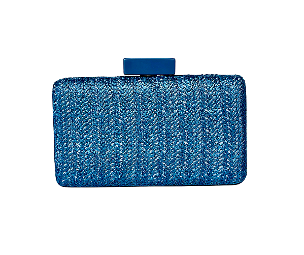 Bolsa Clutch Azul Marinho Ráfia Fecho Resina