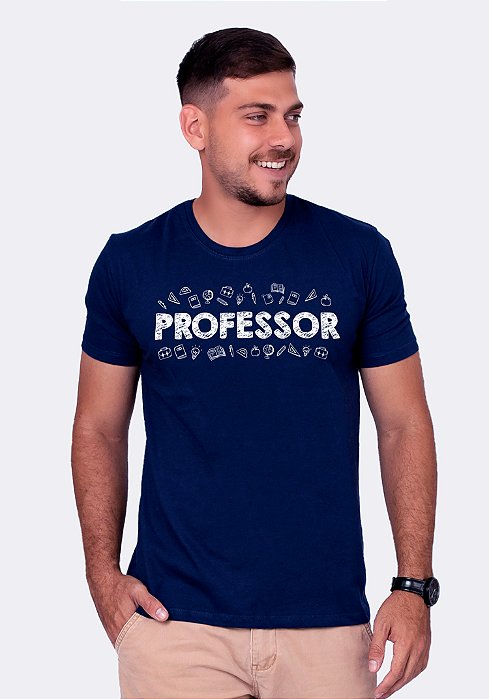 T-SHIRT MASCULINA - PROFESSOR - COR AZUL MARINHO