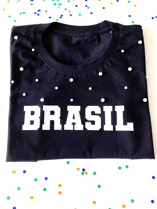 T-SHIRT FEMININA PÉROLAS BRASIL - COR PRETO