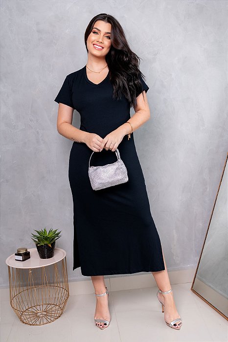 VESTIDO MIDI - BÁSICO - COR PRETO