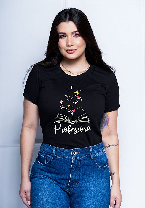 T-SHIRT FEMININA - PROFESSORA LIVRO- COR PRETO