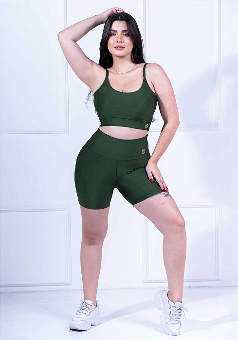 CONJUNTO DE SHORT FITNESS - VERDE MILITAR - Delbo T-Shirts - a