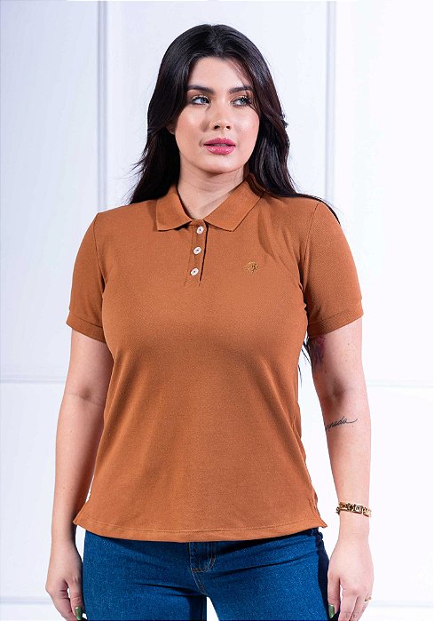 T-SHIRT POLO FEMININA - COR CARAMELO