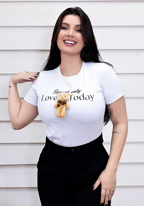 T-SHIRT FEMININA - LOVE TODAY URSINHO - COR  BRANCO