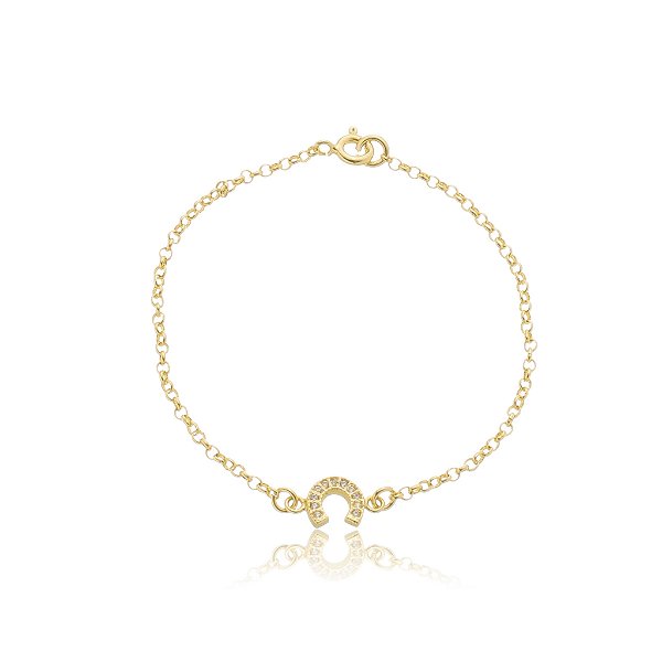 Pulseira ferradura cravejada com zircônia em prata 925 banhado de 18k