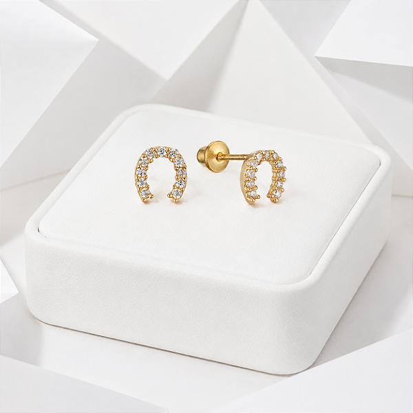 Brinco ferradura baby zircônia em ouro 18k