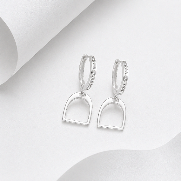 Brinco argola estribo zircônia prata 925