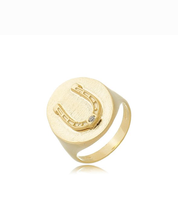 Anel ferradura ponto de luz dedo mindinho prata 925 banhado ouro18k