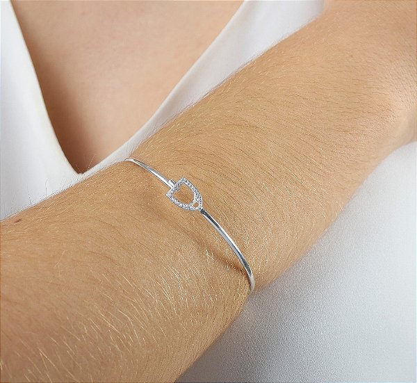 Bracelete estribo cravejado  prata 925