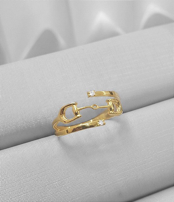 Anel bridao ponto de luz prata 925 banhado a ouro 18k