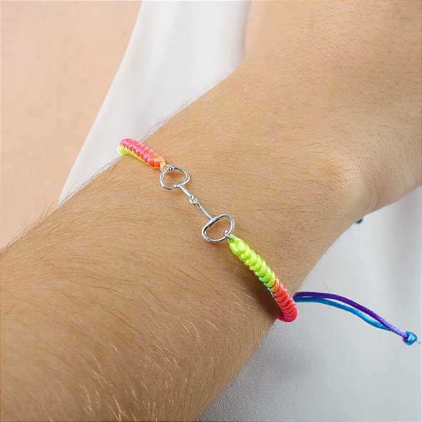 Pulseira bridão prata 925  arco-iris