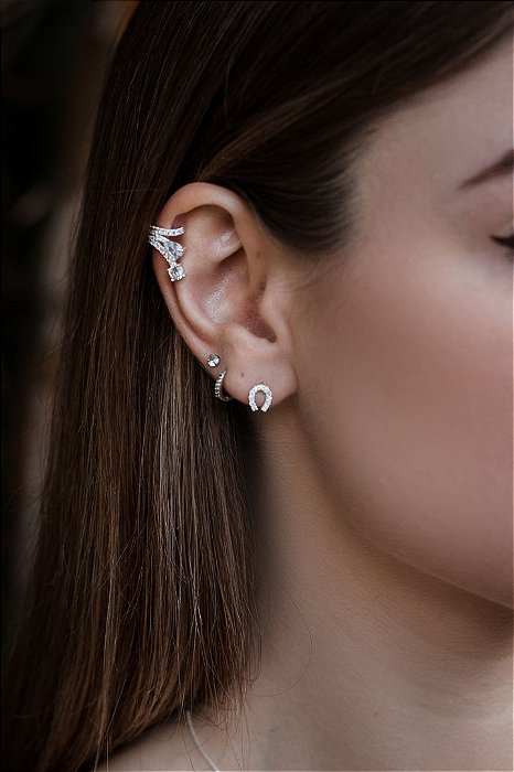 Piercing fake pressão cravejado zircônia  prata 925