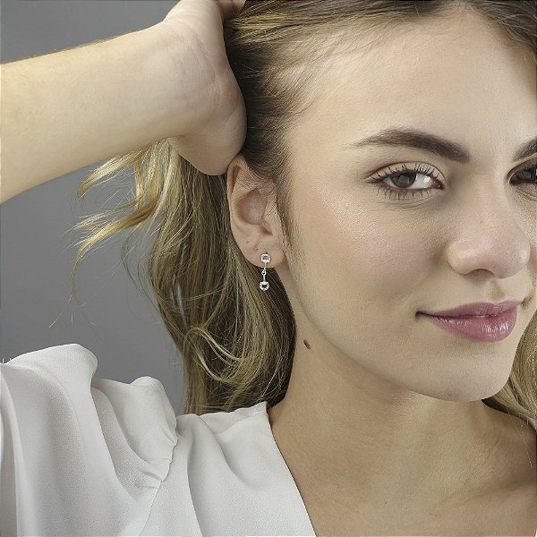 Brinco bridão delicata pendente cravejado prata 925