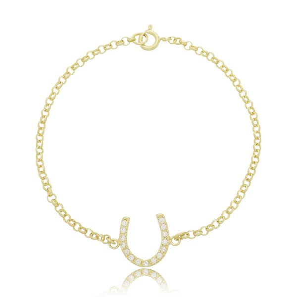 Pulseira ferradura cravejada prata 925 banhada ouro 18k