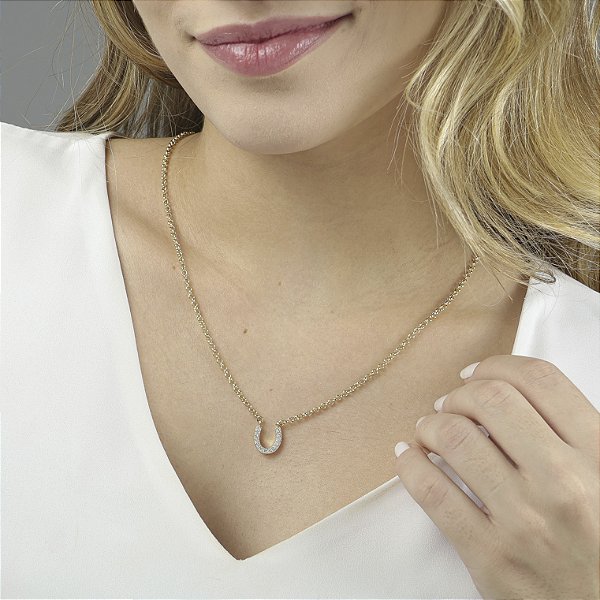 Colar ferradura  vazada prata 925 banhado ouro 18k