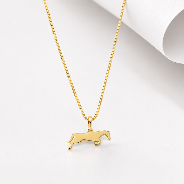Colar cavalo salto prata 925 banhado a ouro